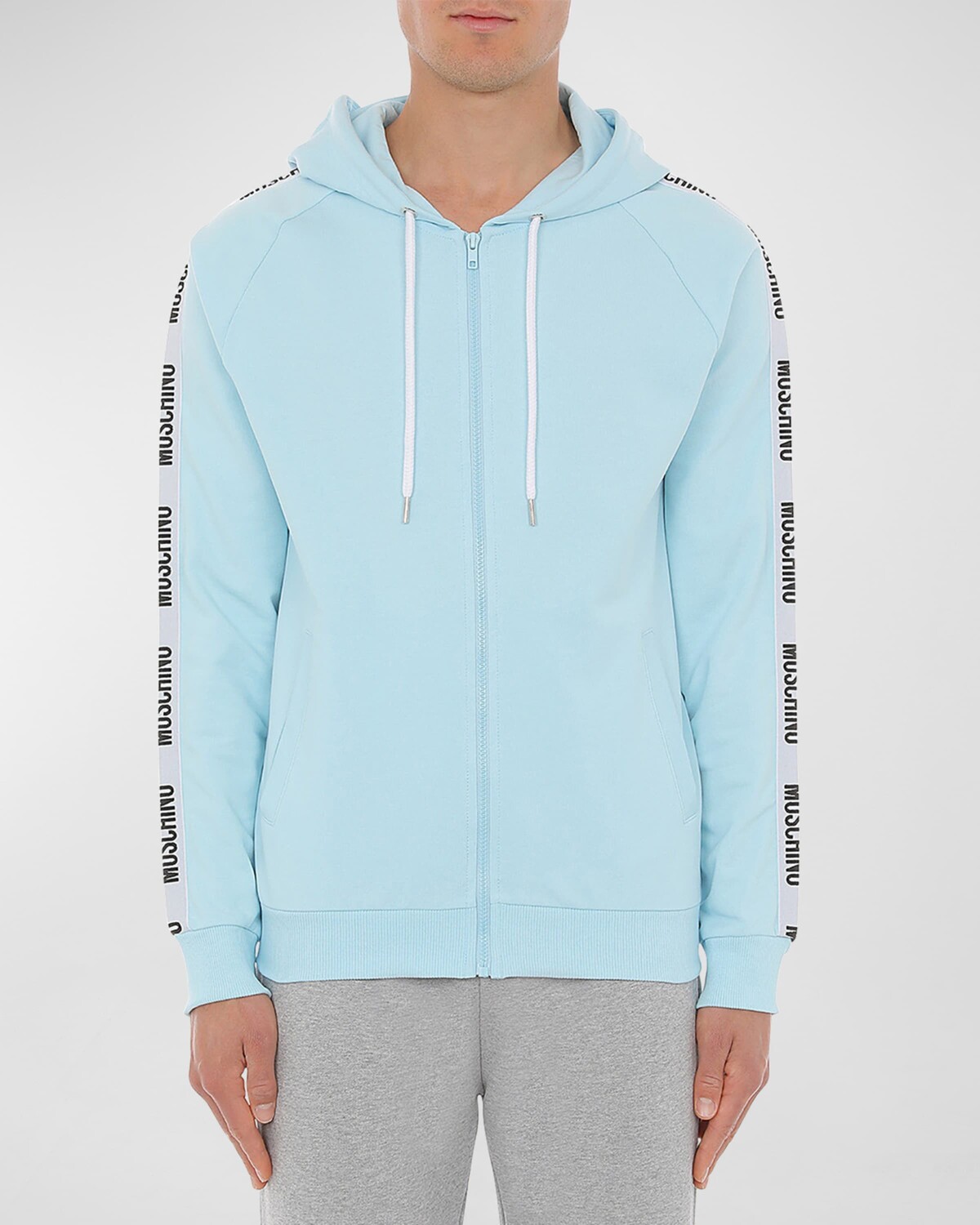 

Мужская толстовка на молнии с логотипом Moschino, цвет Light Blue