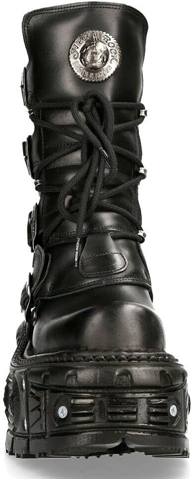 Ботинки New Rock BOOTS TANK373-S1 черные кожаные унисекс, военные, платформенные, байкерские, готические — фото 4