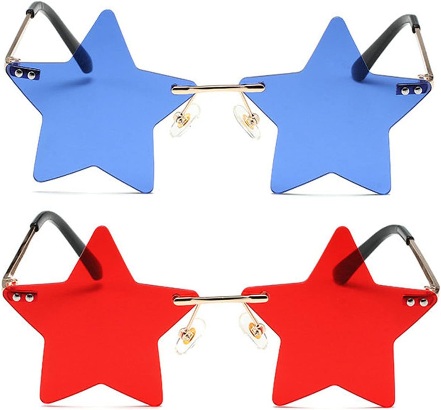 

Солнцезащитные очки Willochra без оправы в форме звезды, прозрачные солнцезащитные очки для женщин/мужчин, очки для вечеринок, очень милые очки с пентаграммой, 2pcs-navy Blue&red