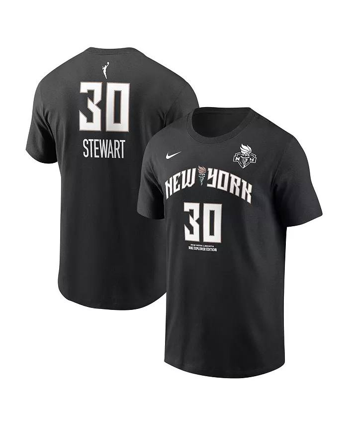 

Мужская и женская футболка Breanna Stewart New York Liberty Explorer Edition с именем и номером, черная Nike