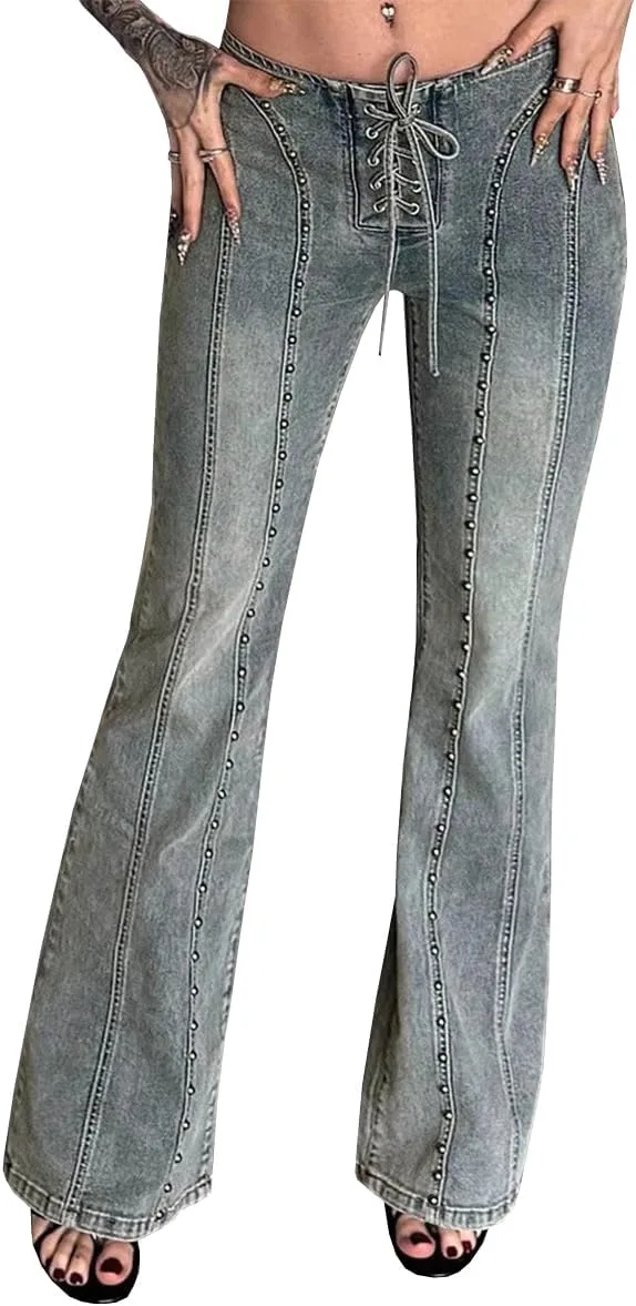 

Женские джинсы Mid Rise Flare с эластичным поясом и декоративной шнуровкой TACSTRUN