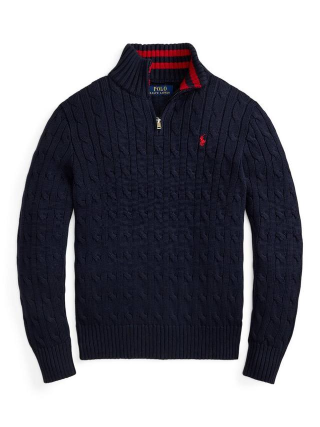 Детский хлопковый джемпер с косичкой и молнией до середины Ralph Lauren, Navy — фото 4