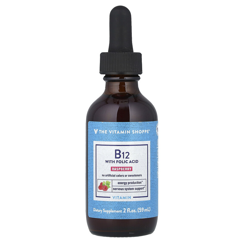 

The Vitamin Shoppe, Витамин B12 с фолиевой кислотой, малина, 59 мл (2 жидк. Унции)