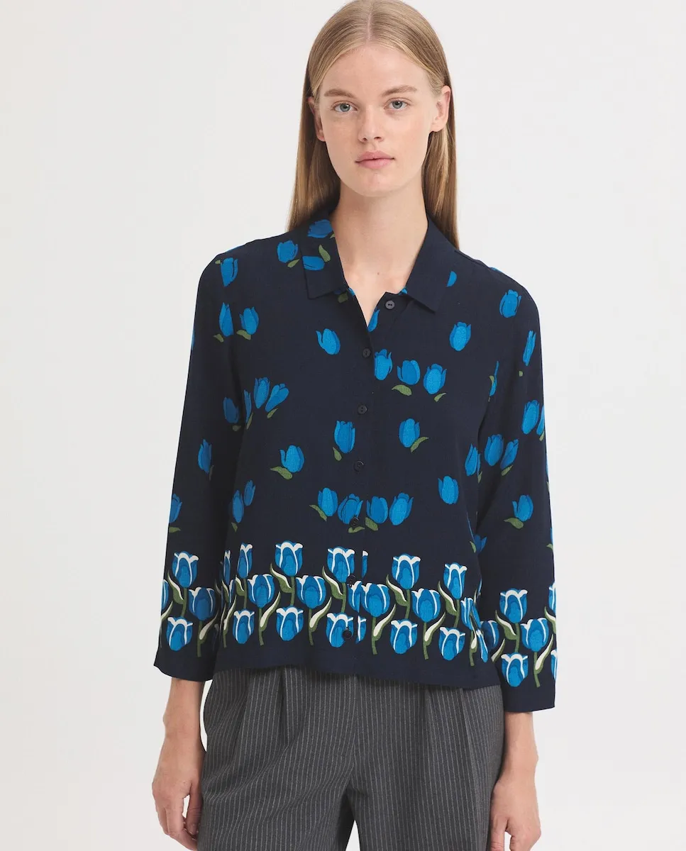 

Женская рубашка с принтом тюльпанов Nice Things, темно-синий