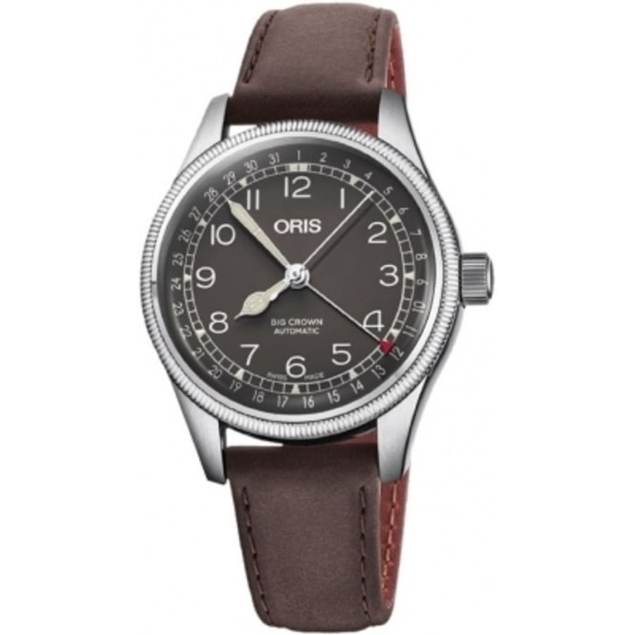 

Часы Oris Big Crown Pointer Date с черным циферблатом и коричневым кожаным ремешком, унисекс 01 754 7749 4064-07 5 17 67