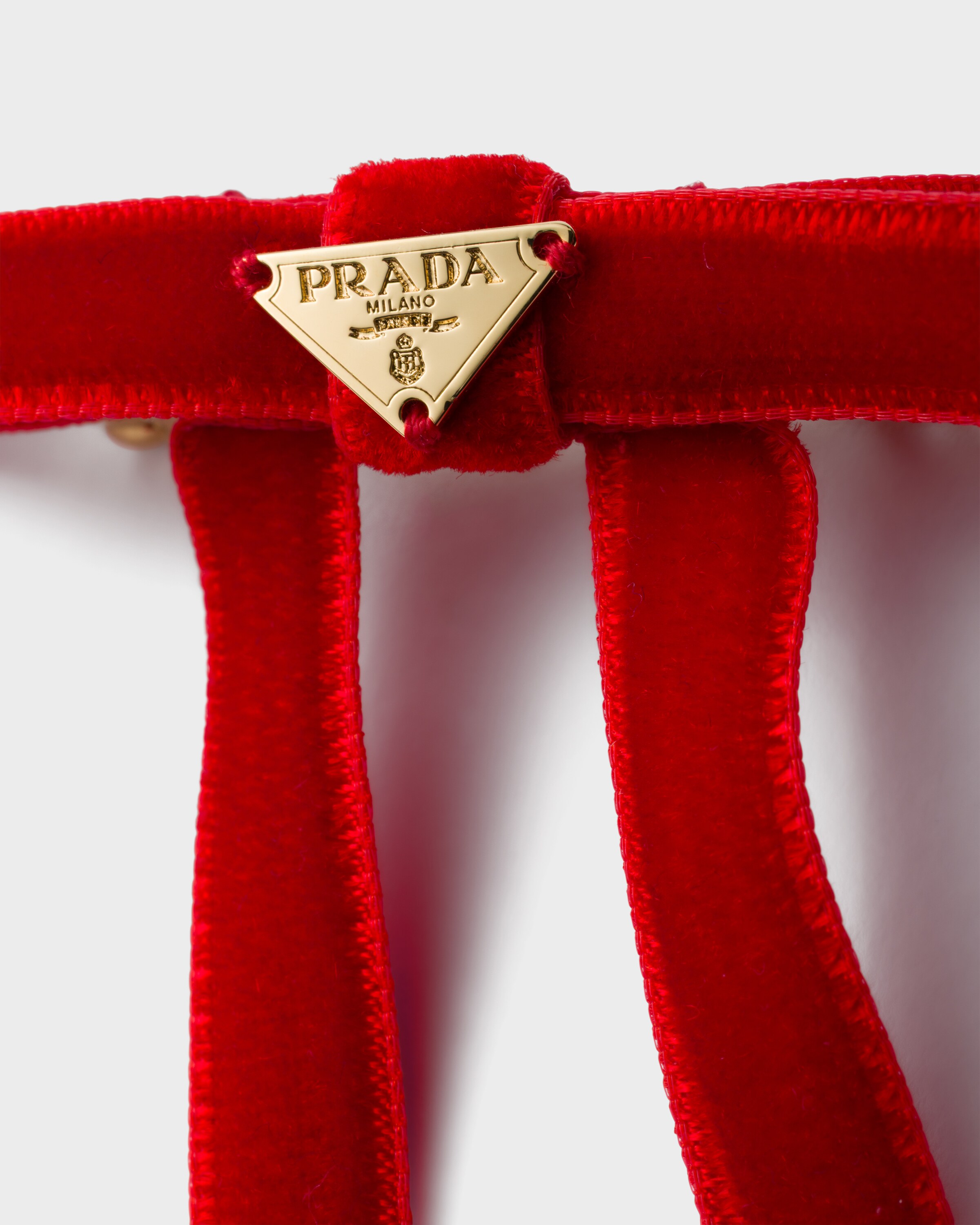 Вельветовая заколка для волос Prada, красный — фото 3