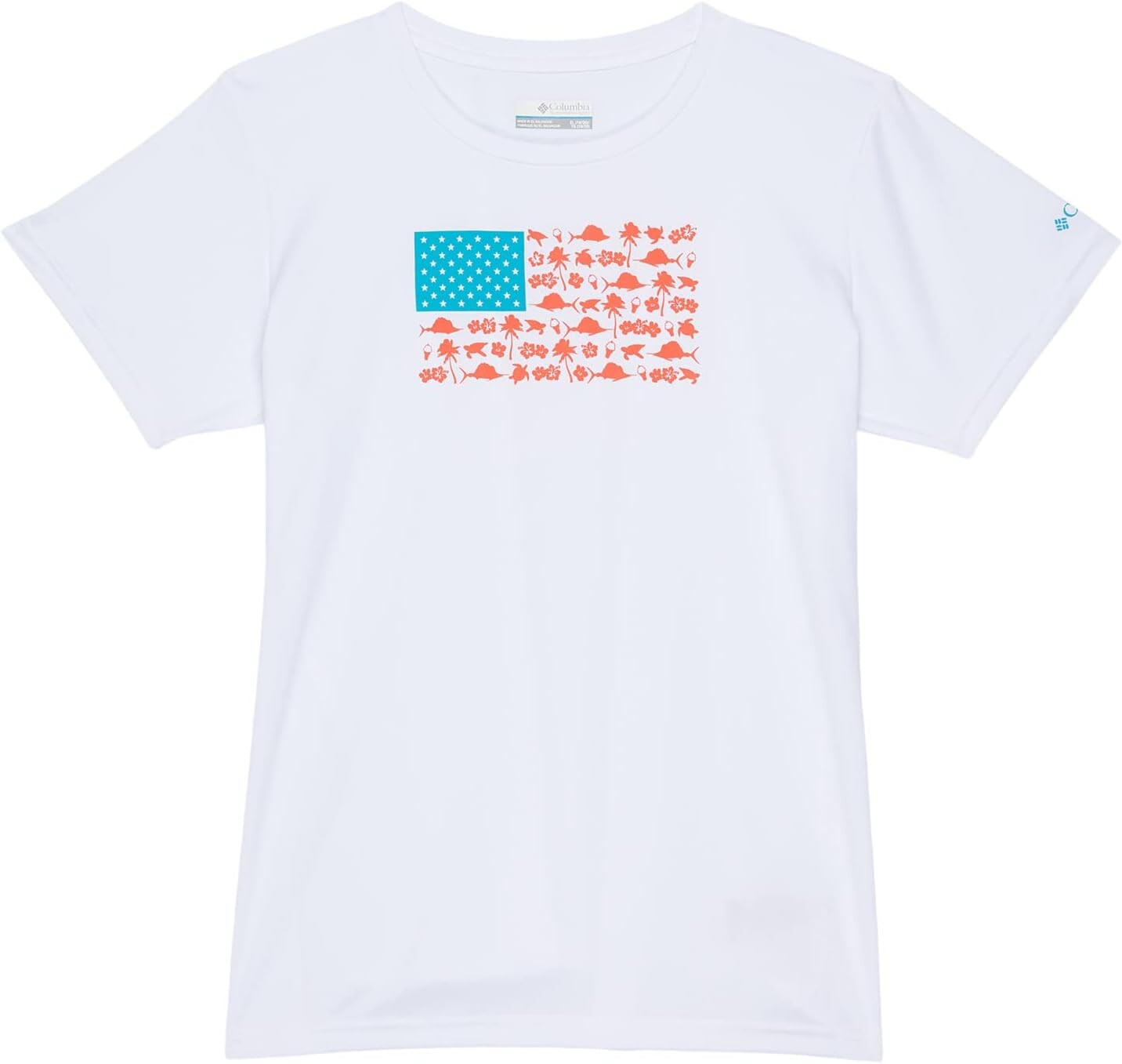 

Футболка Columbia Kids Tidal Tee PFG Heart Short Sleeve, цвет White/Fish Friends Flag Graphic