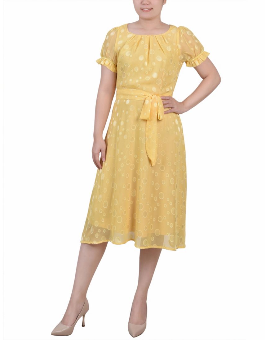 

Женское платье с короткими рукавами, поясом и в горошек NY Collection, Yellow Multi Circle