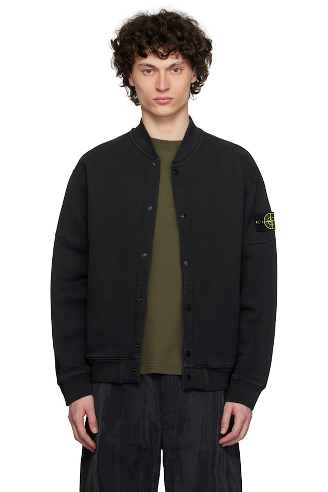 

Диагональная велюровая куртка-бомбер с эффектом состаренности Stone Island, черный