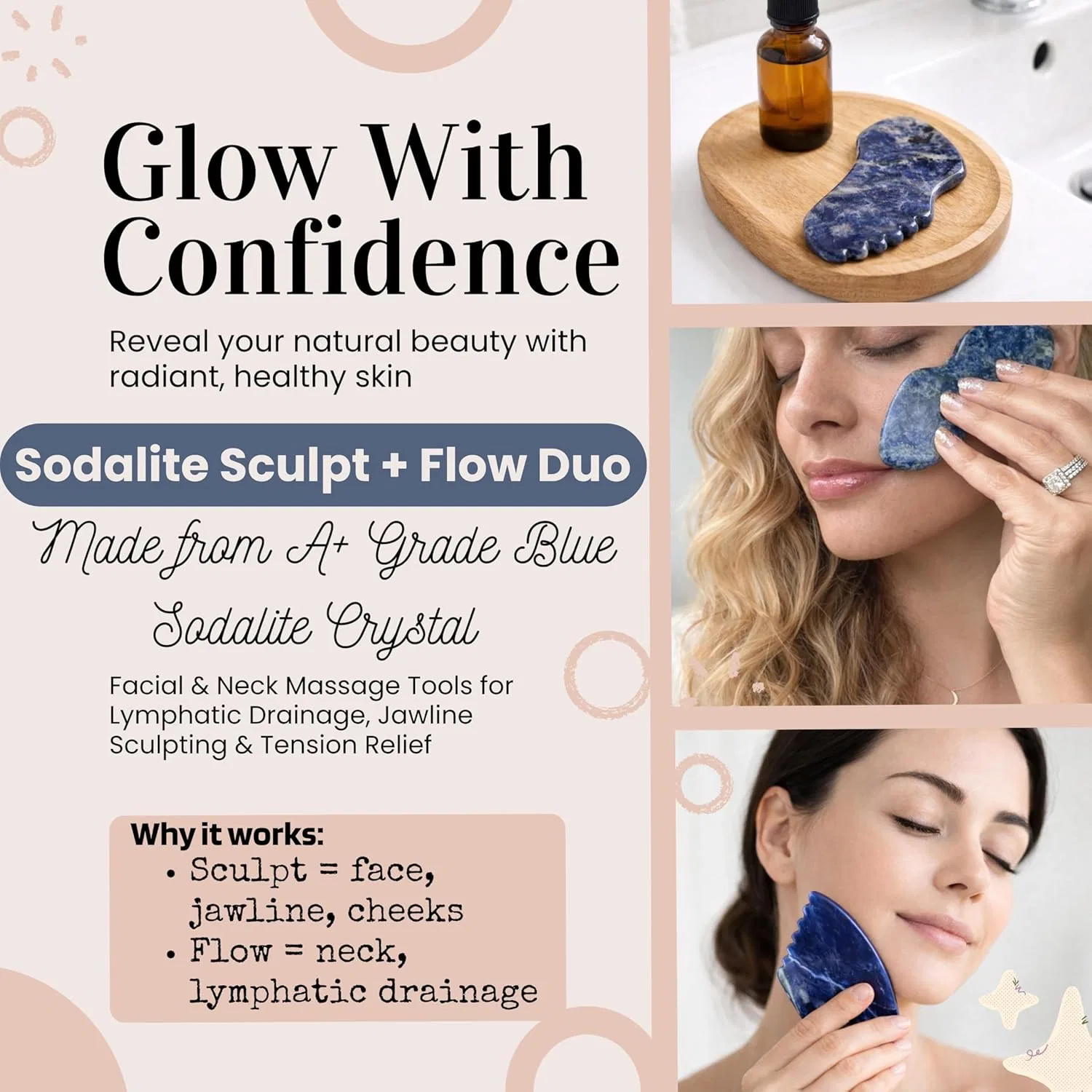 Набор для лица GUA SHA: скульптор и роллер из синего содалита, Boho Aromatic — фото 2