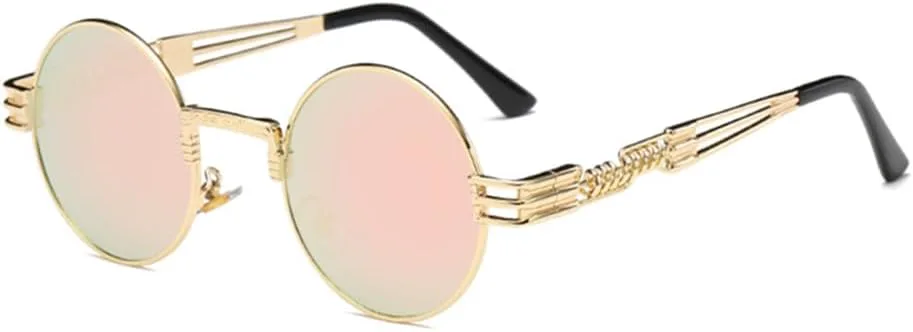 

Круглые солнцезащитные очки в стиле стимпанк для мужчин и женщин, металлические, винтажные солнцезащитные очки с защитой от УФ-излучения UV400 VFDHN, Gold Frame Pink