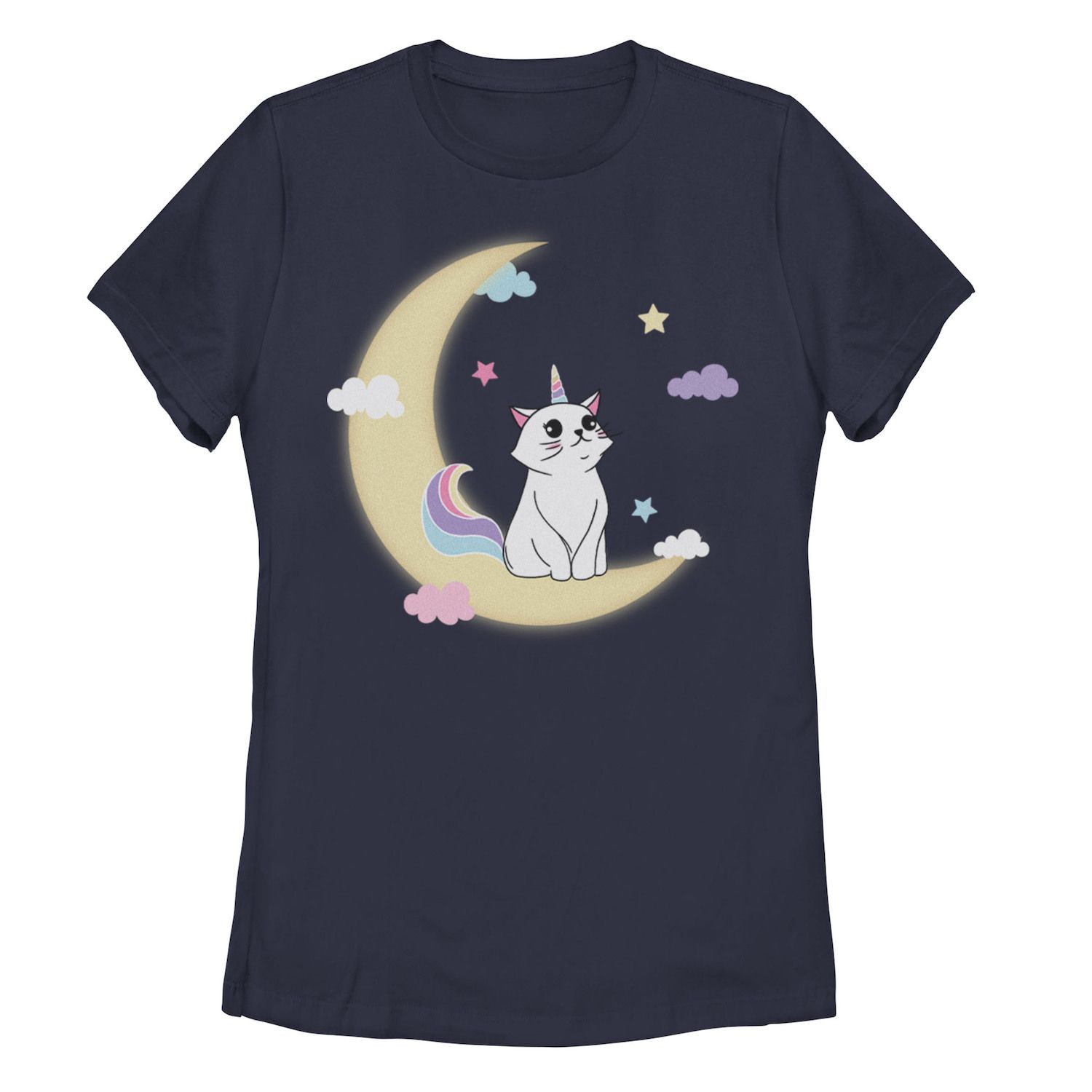 

Детская футболка с рисунком Caticorn Cloudy Moon, темно-синий