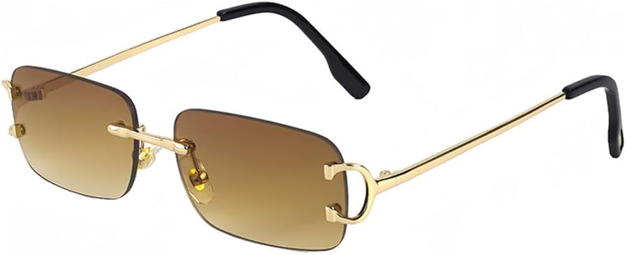 

Прямоугольные солнцезащитные очки для мужчин, без оправы, металлические линзы с градиентом, солнцезащитные очки для женщин, модные квадратные очки для активного отдыха, защита от ультрафиолета UV400 WNCKSQ, C03 Gold Tea