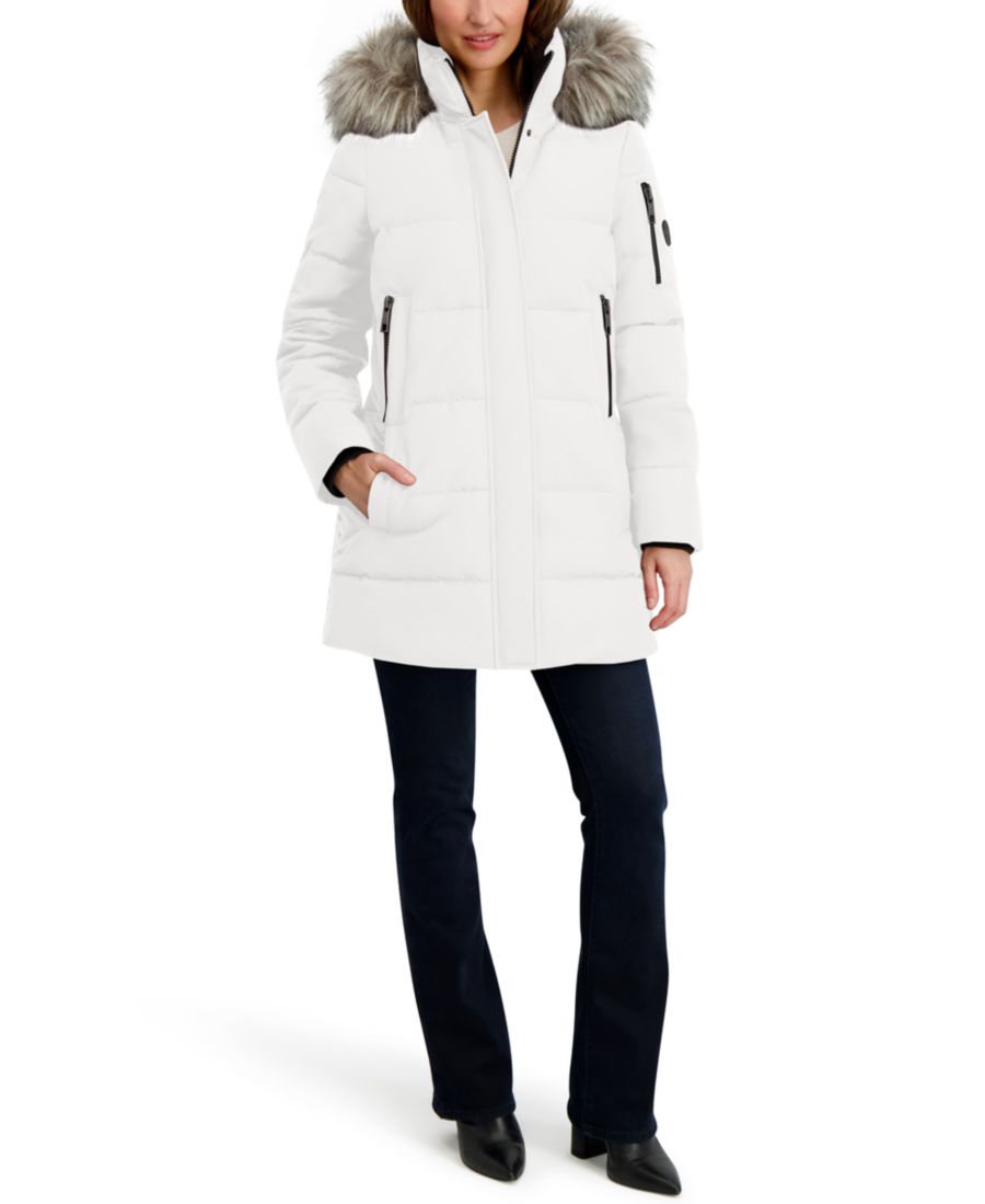 

Женское пуховое пальто с капюшоном и отделкой из искусственного меха Nautica, Winter White