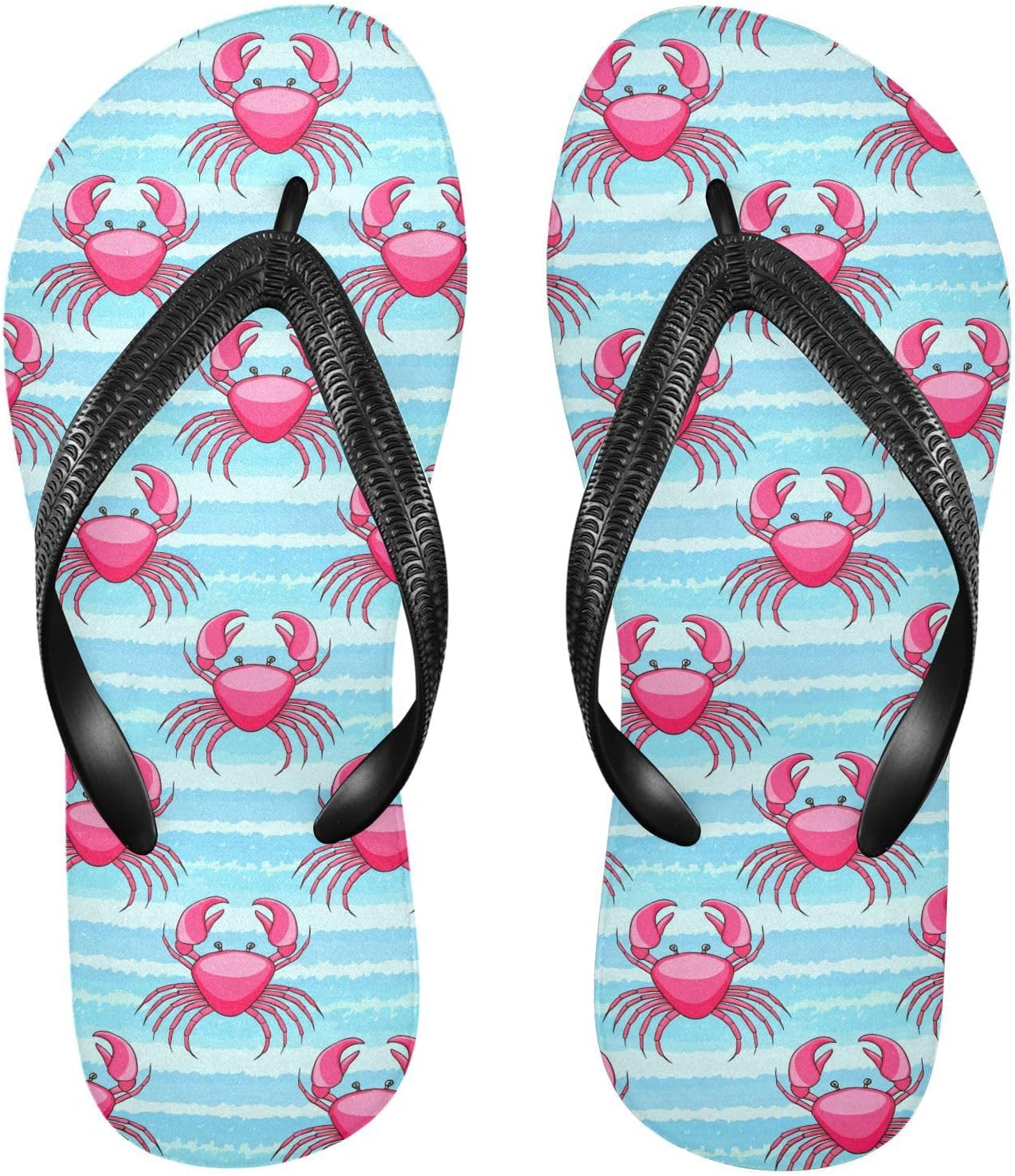 

Розовые крабы с синим полосатым принтом шлепанцы для пляжа, летние повседневные сандалии для женщин и мужчин 20861966 Kfbe