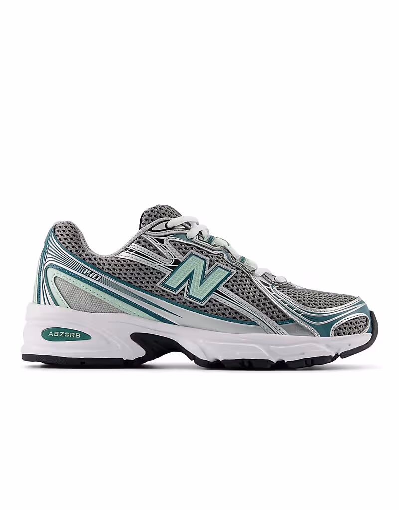 Кроссовки New Balance 740 в серебристом металлическом и бирюзовом цветах