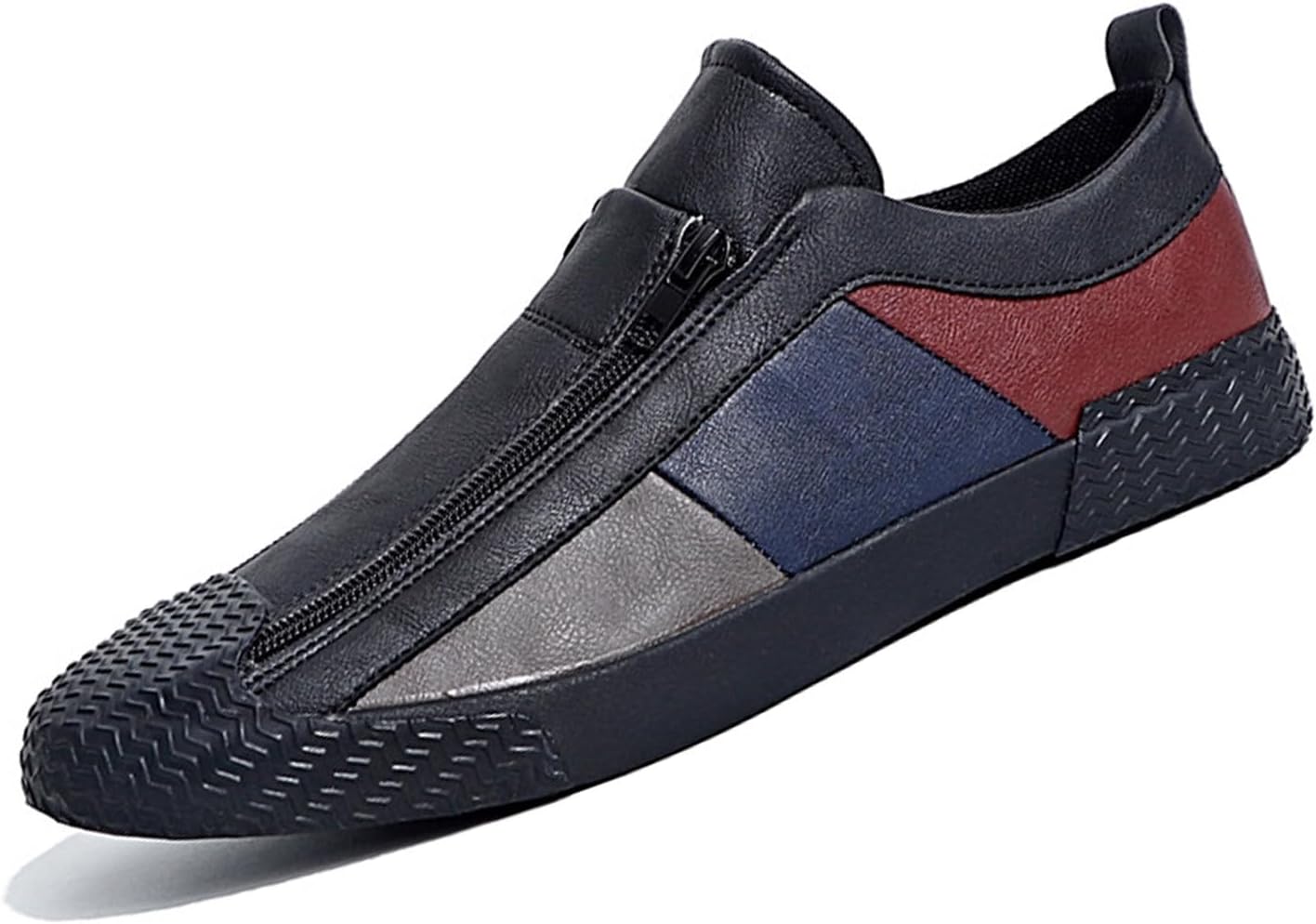 

Мужские кожаные слипоны с контрастной отделкой, удобные, с антискользящей подошвой, с двойной молнией, низкие, для повседневной носки, путешествий и дел Eggdk, черный