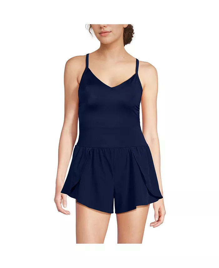 

Женский купальник Tugless Strappy X-Back Romper без застежек Lands' End, синий