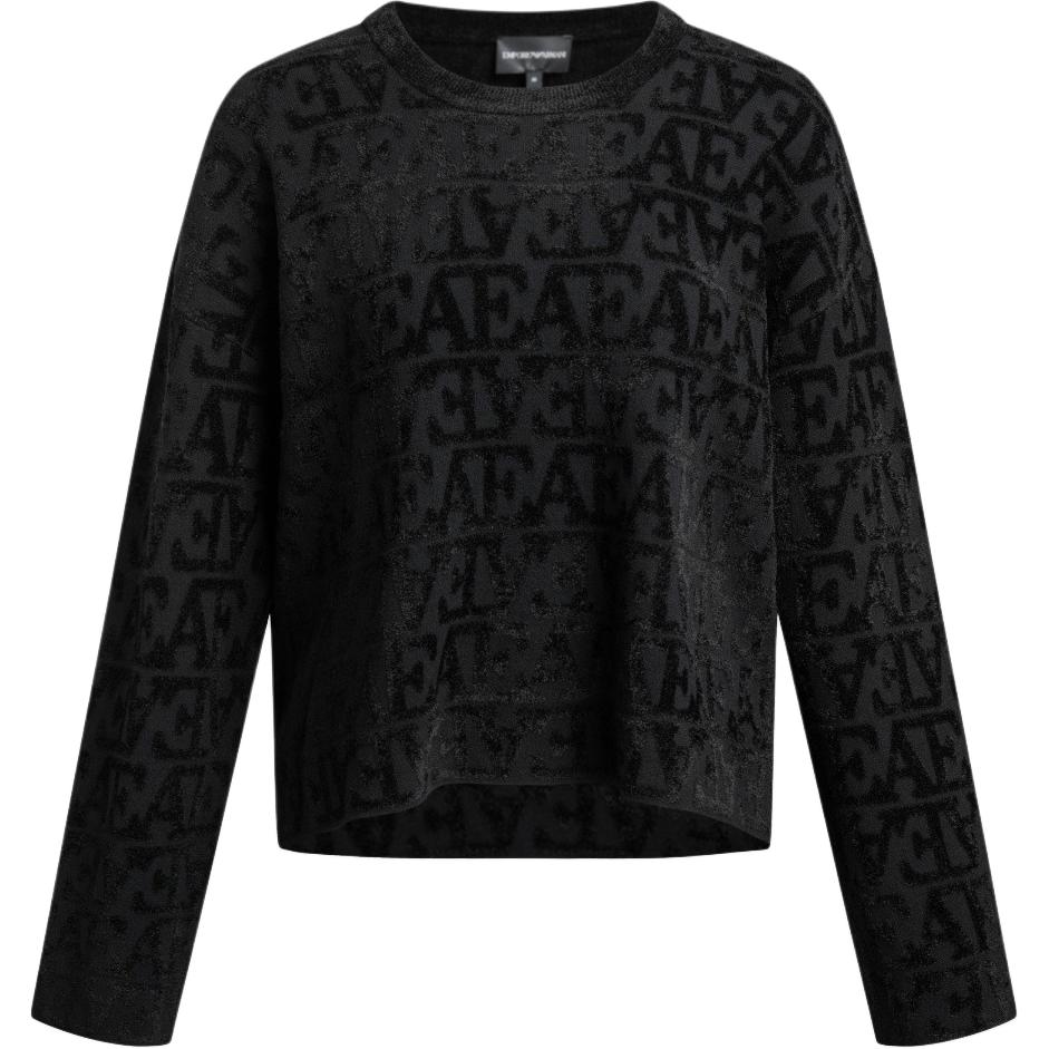 Вязкий джемпер с жаккардовым эффектом сплошного флока и логотипом Ea EMPORIO ARMANI, черный — фото 4