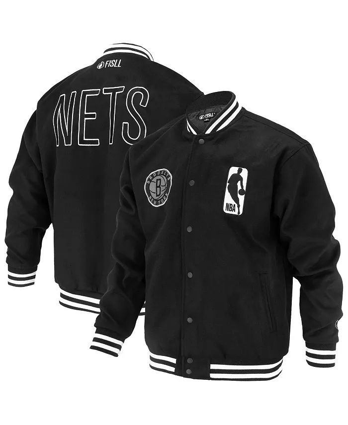 

Мужская и женская черная бейсбольная куртка Brooklyn Nets Logoman Shadow Collection на молнии FISLL