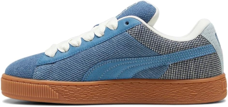 Мужские замшевые кроссовки PUMA XL с джинсовой тканью и шнуровкой- синие — фото 3