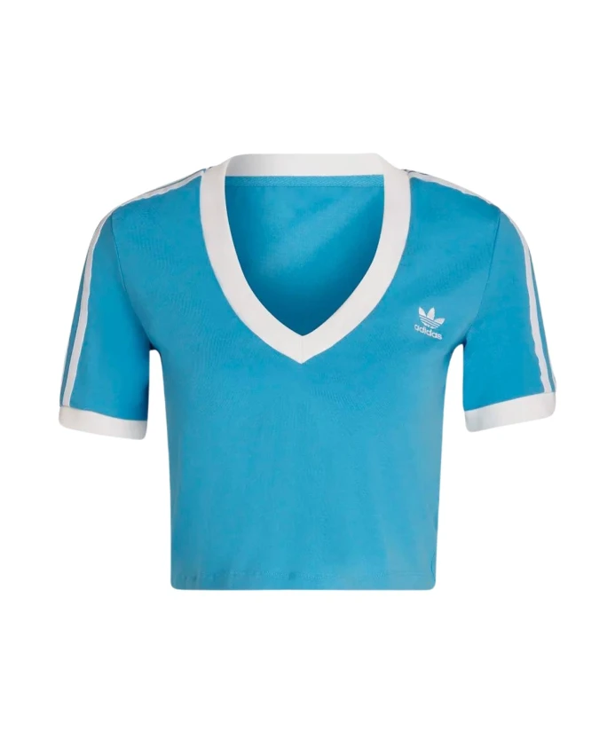 

Укороченная футболка с V-образным вырезом и тремя полосками Adidas, синий