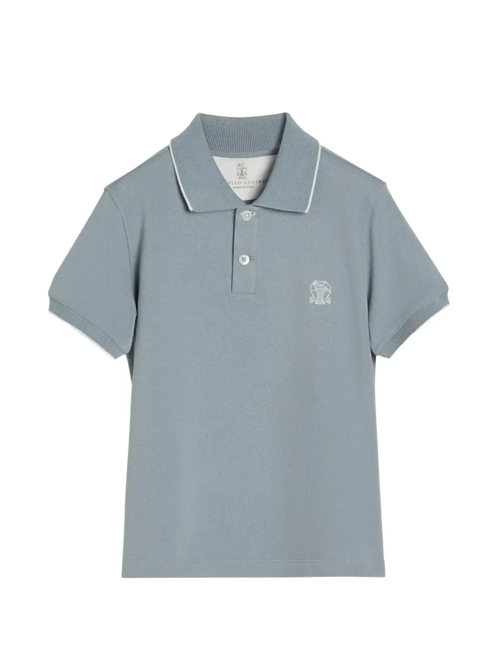 Поло из хлопкового пике с логотипом Brunello Cucinelli Kids, синий