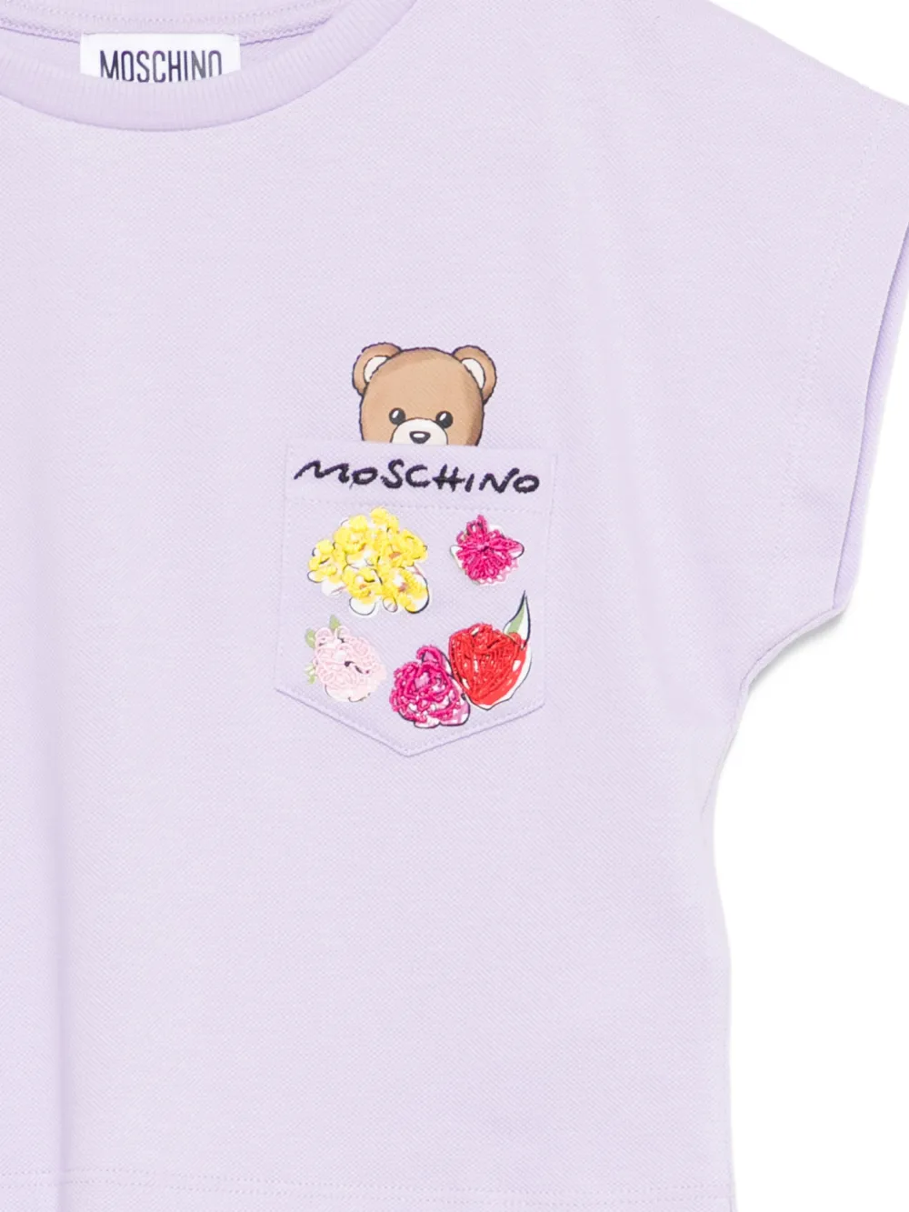 Футболка с цветочной вышивкой и нагрудным карманом Moschino Kids, фиолетовый — фото 3