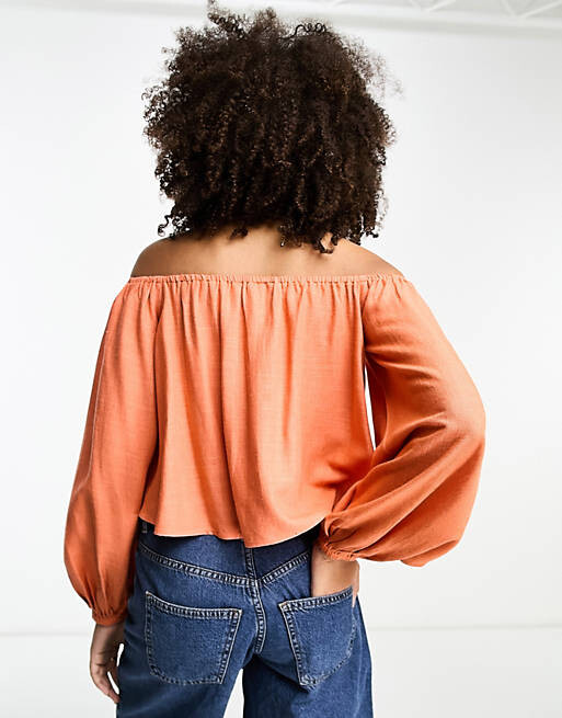 

Оранжевый льняной топ с открытыми плечами ASOS DESIGN