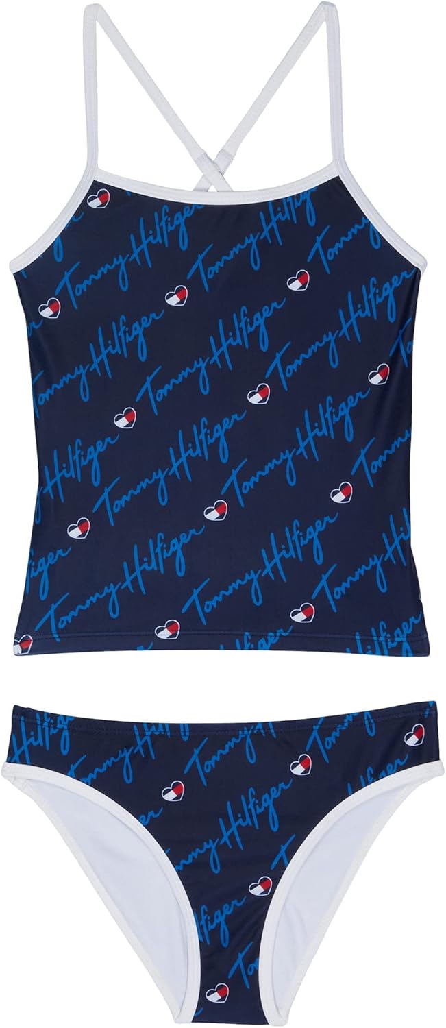 

Раздельный купальник-бикини Tommy Hilfiger для девочек с защитой от солнца UPF 50+, быстросохнущий, Navy Blazer Script