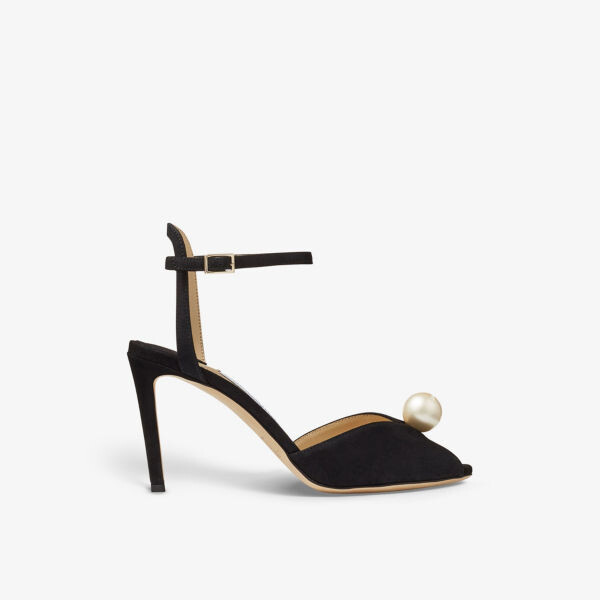Босоножки Sacora 85 на каблуке из искусственной жемчужной замши Jimmy Choo, черный