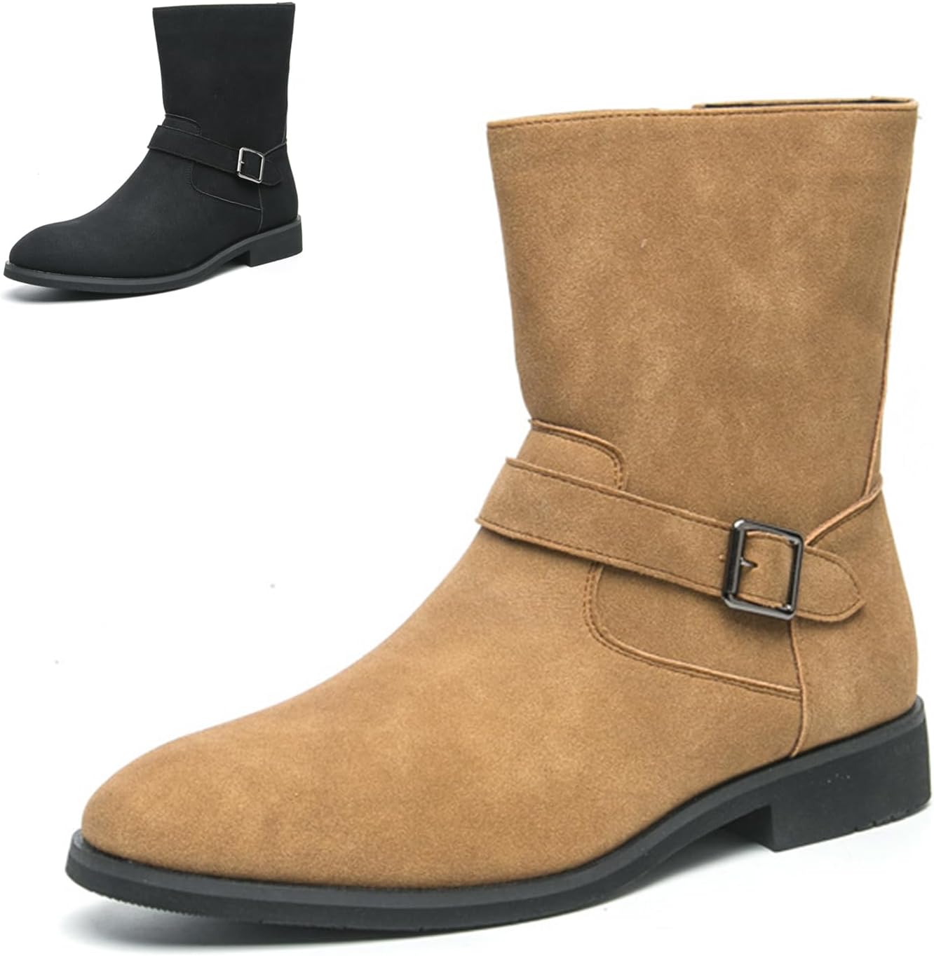 

Мужские замшевые деловые ботинки в рыцарском стиле с ремешком и пряжкой, модные, ретро, классические, с закрытым носком, боковой молнией, высокие, формальные оксфорды на щиколотке, повседневные и деловые чукка Glbdu, коричневый