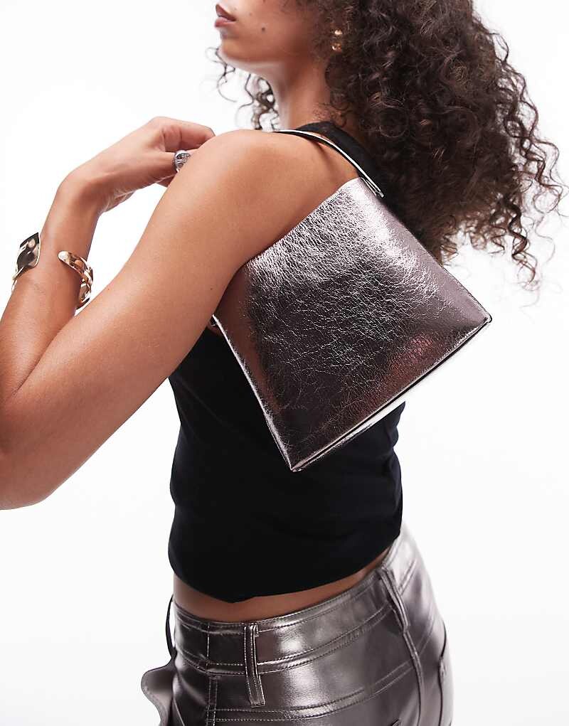 

Topshop – Gretel – Маленькая сумочка графитовая с металлической ручкой