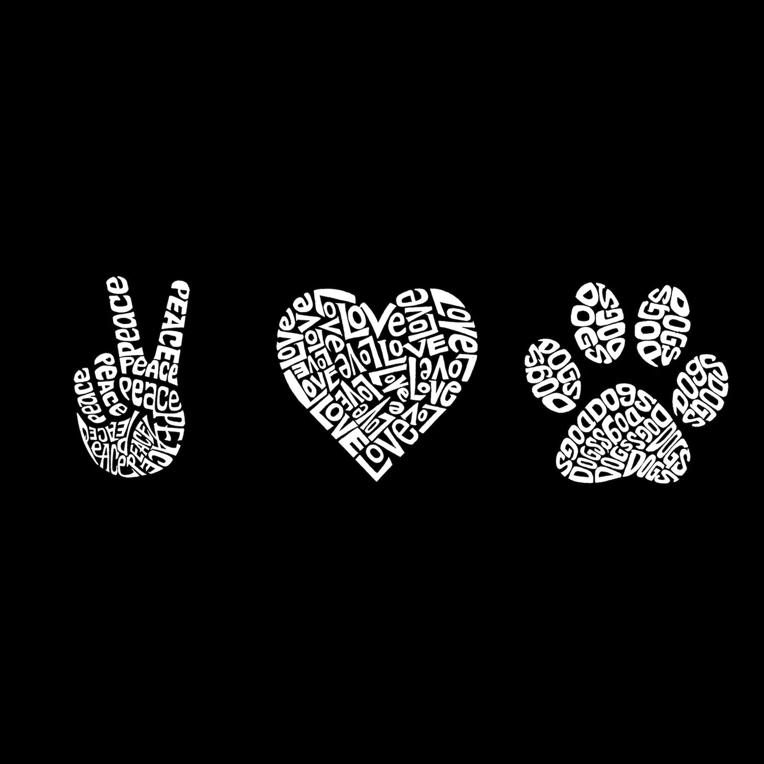 

Peace Love Dogs - мужская футболка с рисунком Word Art LA Pop Art, серый