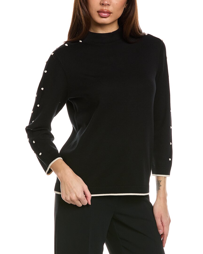 

St. John Bobble Intarsia Pointelle Knit Mock Neck свитер, черный