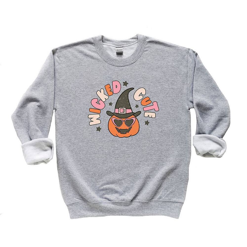 

Молодежный свитшот с рисунком Wicked Cute Pumpkin The Juniper Shop, цвет Heather Grey