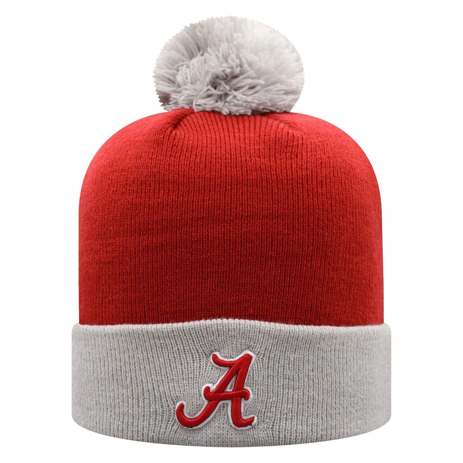 

Мужская двухцветная вязаная шапка Top of the World малинового/серого цвета Alabama Crimson Tide Core с манжетами и помпоном