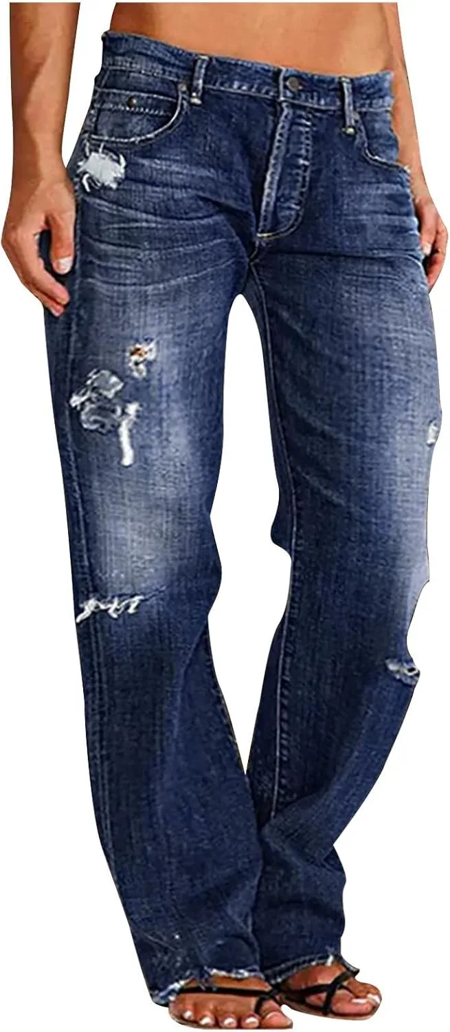 

Женские джинсы straight leg baggy с потертостями и raw hem