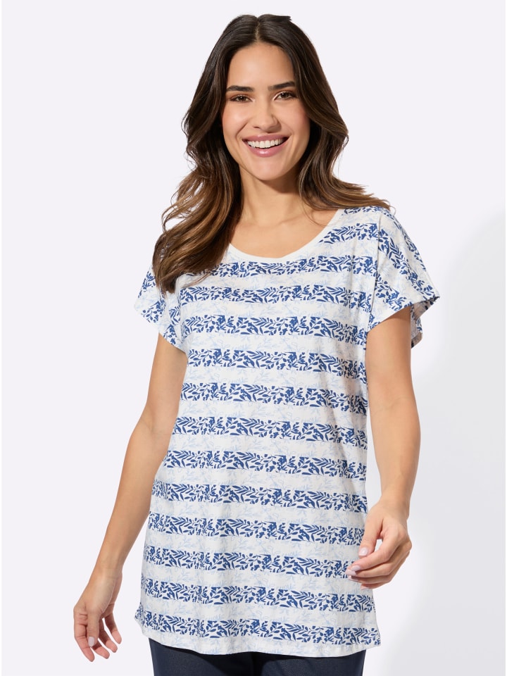 

Рубашка с короткими рукавами в цвете экрю и королевского синего цвета Sieh an!