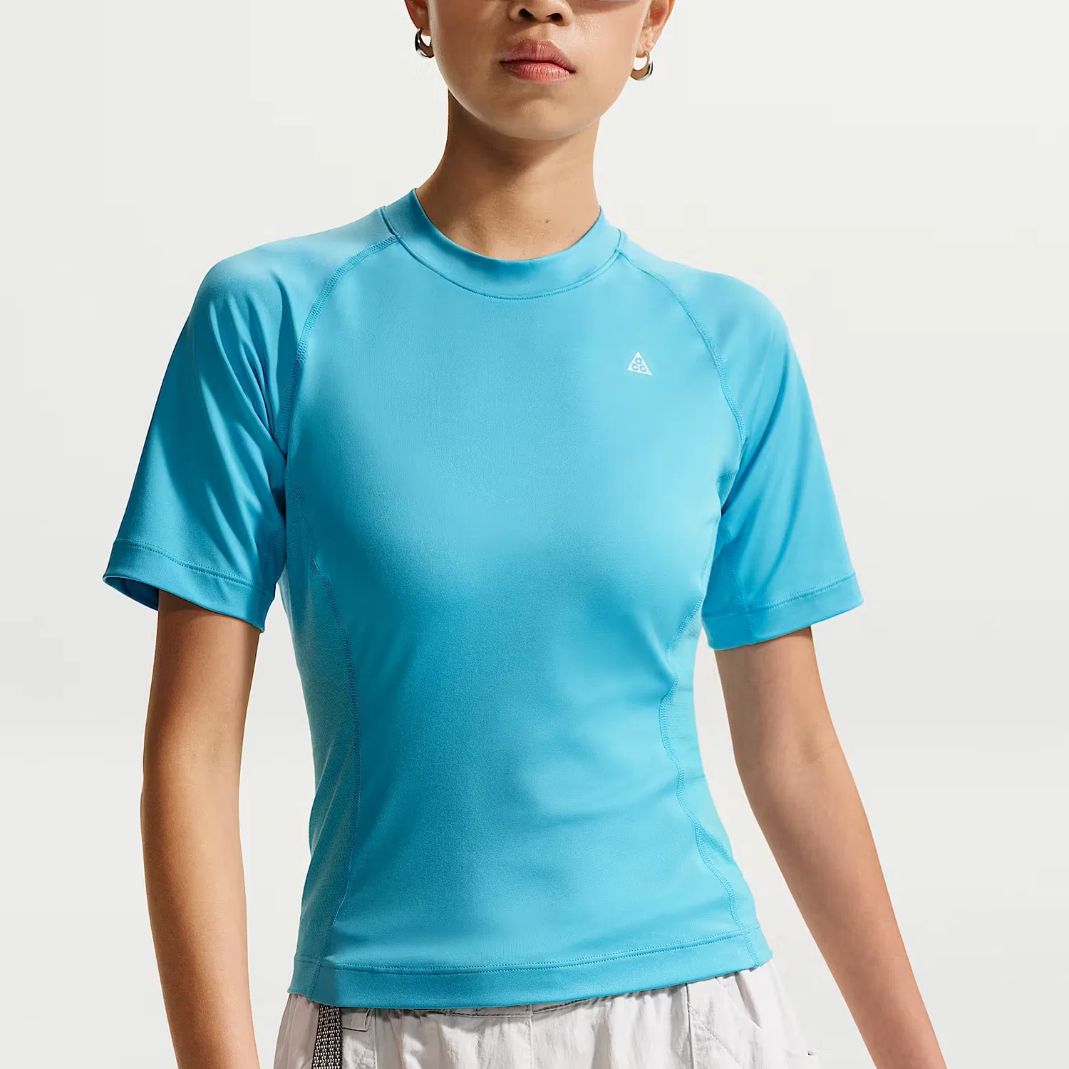 Футболка для бега Dri Fit женская Nike, Baltic Sea Blue/Aurora Blue/Mountain White — фото 4