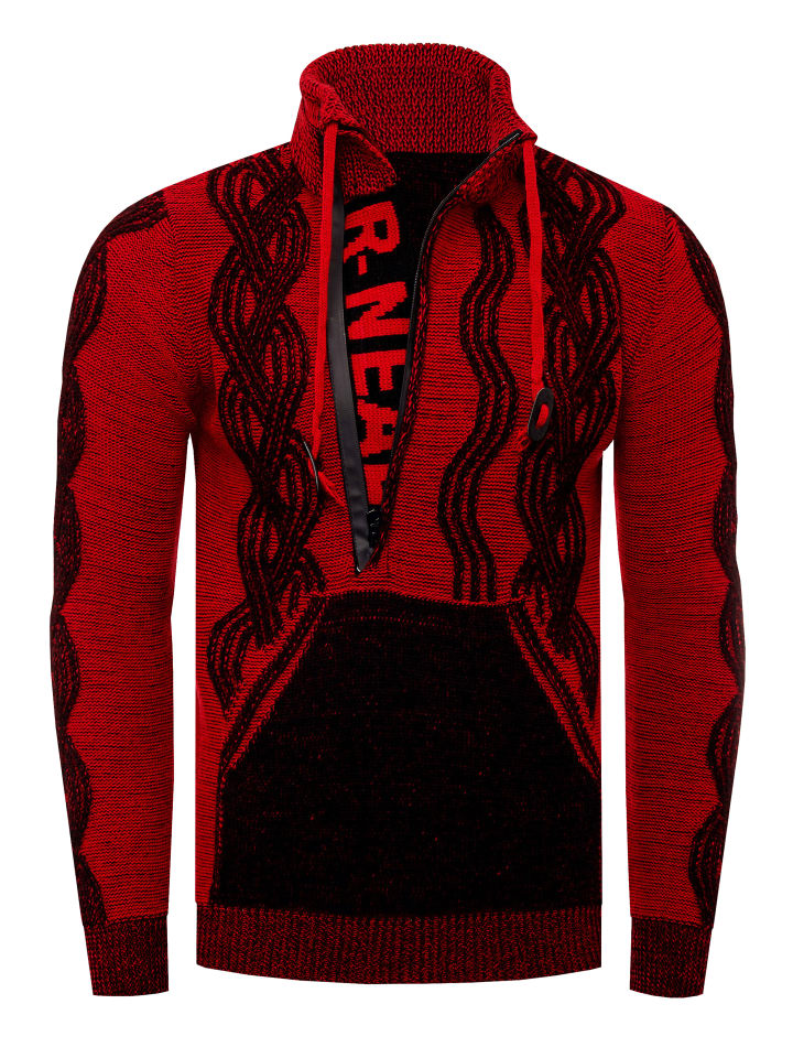 

Rusty Neal Пуловер с застежкой-молнией до середины груди, контрастный дизайн, черно-красный цвет