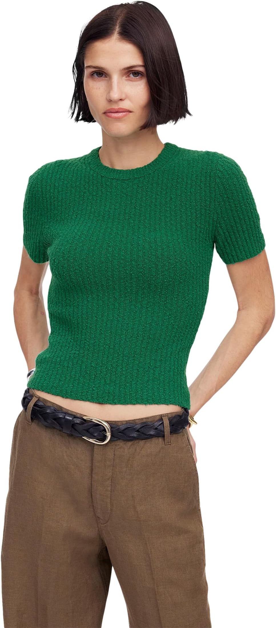 

Футболка Madewell Amanda Cotton Nubby Boucle Cropped Tee, цвет Verdant Green