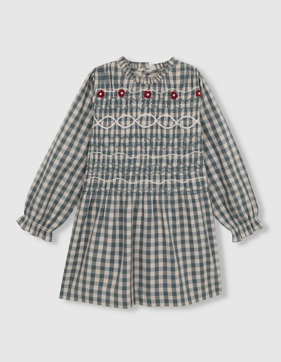 

Девичье платье в клетку с вышивкой Gocco, темно-зеленый