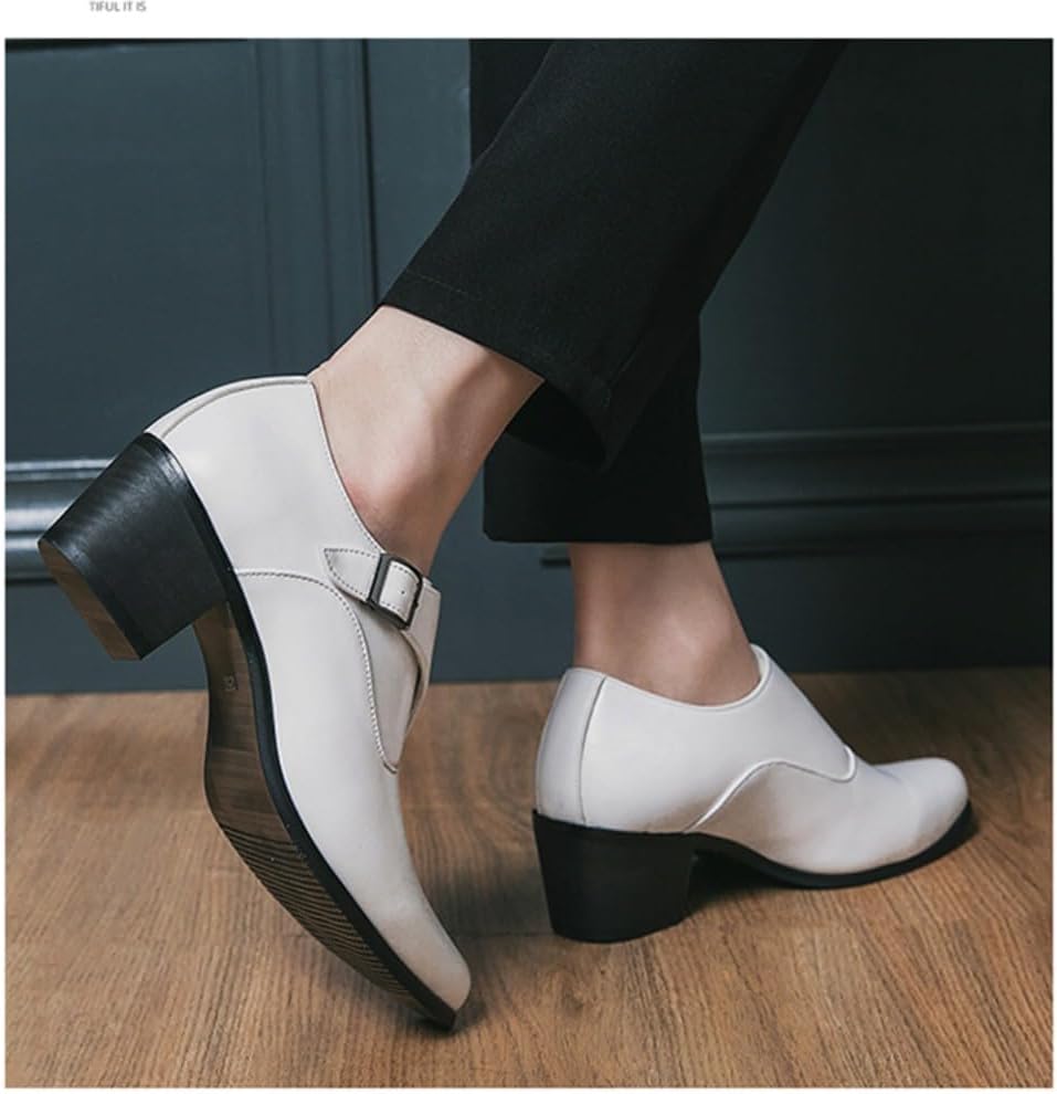 Мужские туфли Monk Strap Классические Ретро Формальные Деловые Лоферы Легкие Кожаные Слипоны Комфортные С Высоким Каблуком Однотонные Заостренные Носки С Пряжкой Для Офиса Оксфорды Повседневные Элегантные Свадебные Обувь Geerta, белый — фото 3