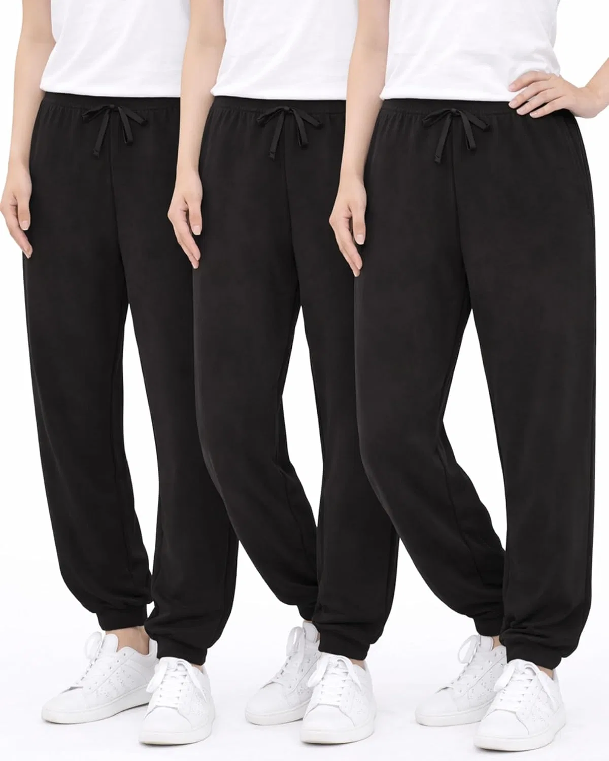 Спортивные штаны для девочек Sweet Hearts - комплект из 3 штук, очень мягкие и удобные: Сделано в США (размеры 5-18), черный/черный/черный