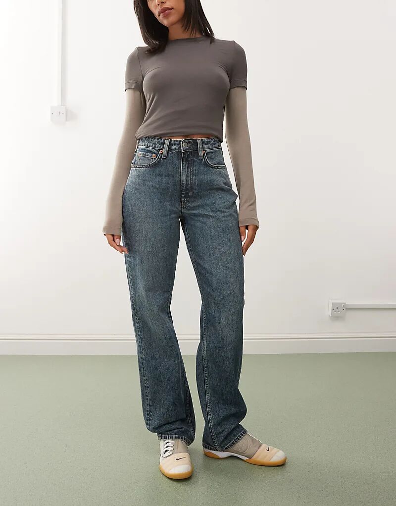 

Джинсы Weekday Resolute с высокой талией и прямыми штанинами синего цвета