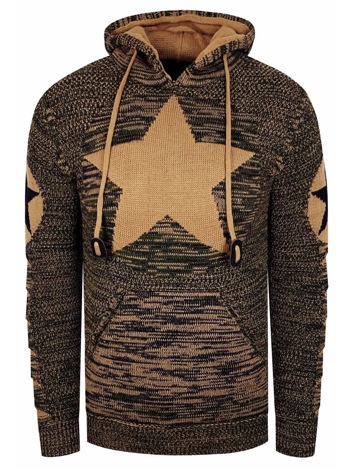 

Rusty Neal Толстый вязаный свитер с капюшоном в стиле комиксов, цвет хаки/верблюжий