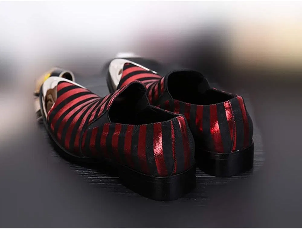 Лоферы с металлическим носком, Zebra Embossed Texture, Genuine Leather, Красный — фото 3