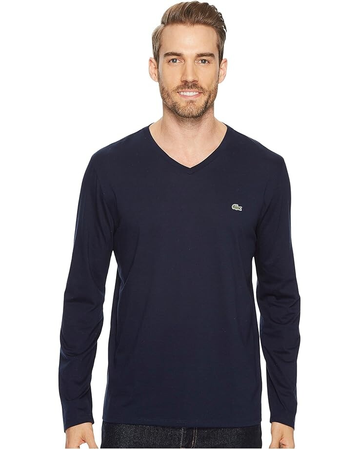 

Футболка Lacoste Long Sleeve Pima Jersey V-Neck, цвет Navy Blue