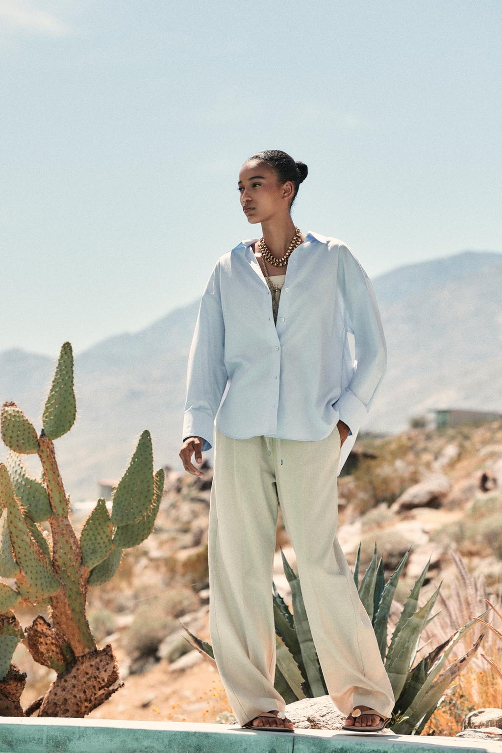 

Поплиновая рубашка ZARA, светло-синий